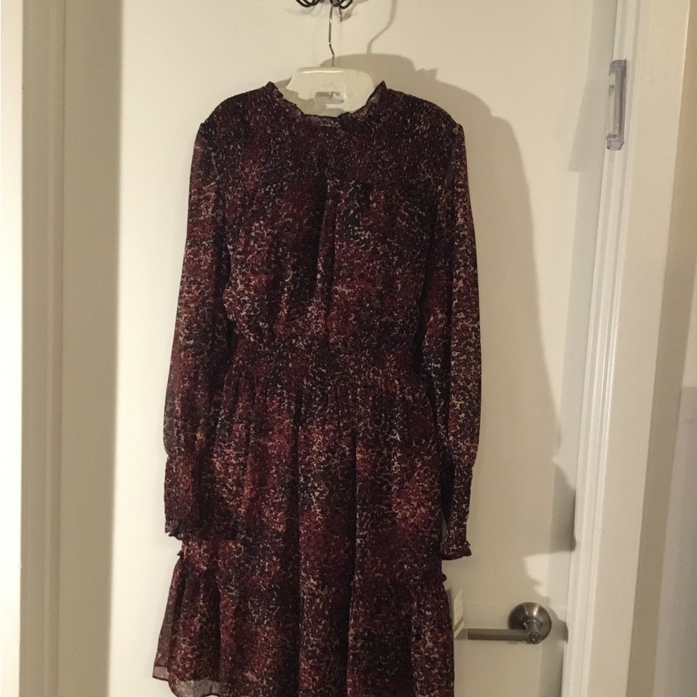 Just Taylor Animal Print Long Sleeved  Chiffon Smocked Dress Size 14  $30 - Picture 5 of 13